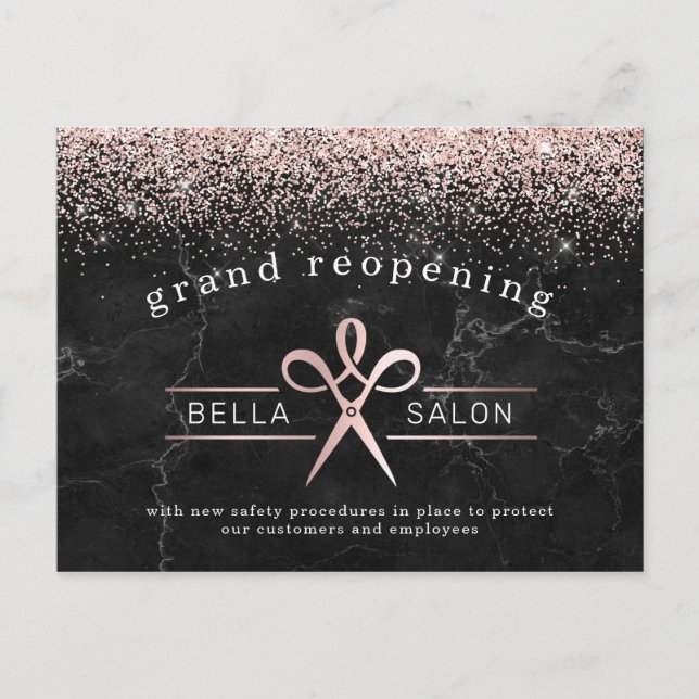 Rose Gold Hair Salon Grand Reopening Covid Safety Postcard (Front)