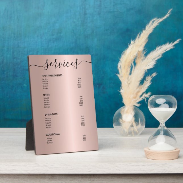 Rose Gold Hair Stylist Salon Price List Menu Plaque (Side)