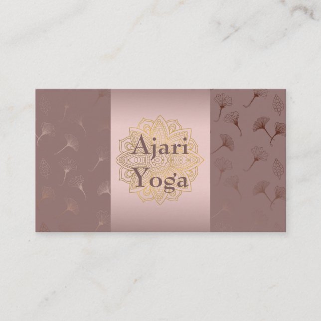 Rose Gold Hand Drawn Floral Yoga Instructor Business Card (Front)