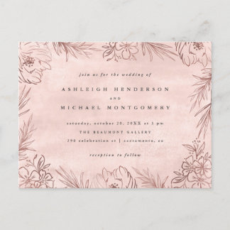 Rose Gold Hand-drawn Foliage Watercolor Wedding Invitation Postcard