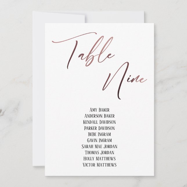Rose Gold Handwriting Table Nine Seating Chart (Front)