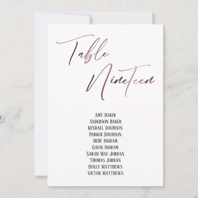 Rose Gold Handwriting Table Nineteen Seating Chart (Front)