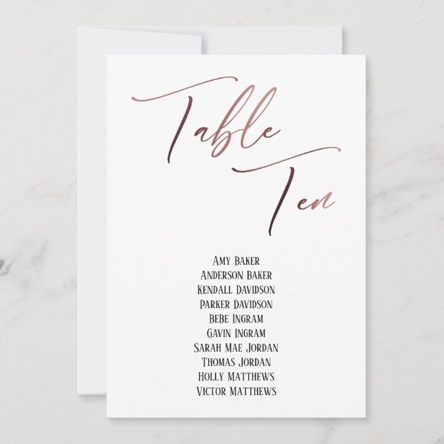 Rose Gold Handwriting Table Ten Seating Chart (Front)