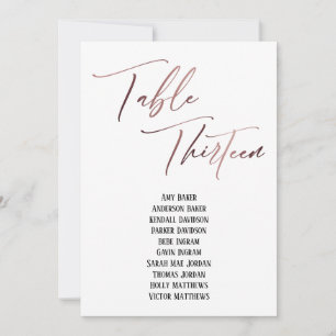 Rose Gold Handwriting Table Thirteen Seating Chart