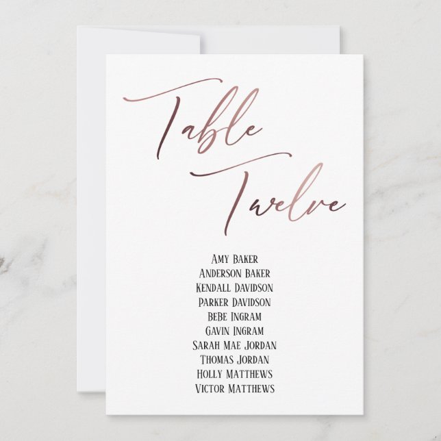 Rose Gold Handwriting Table Twelve Seating Chart (Front)