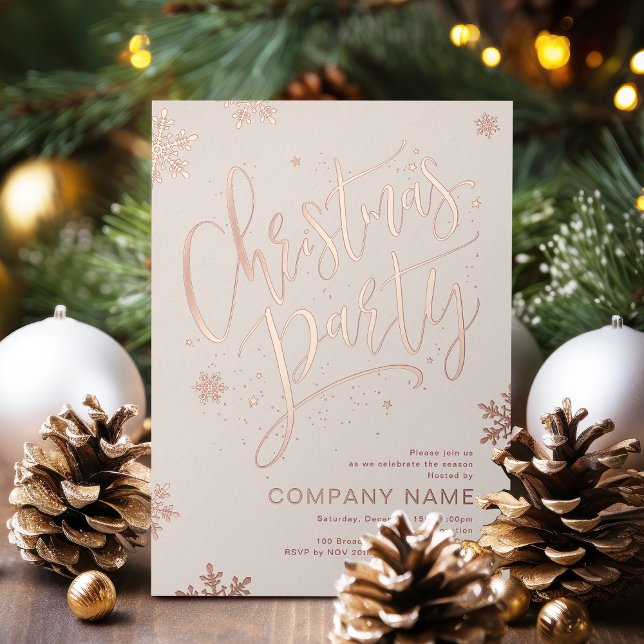 Rose Gold handwritten calligraphy Christmas Party (Rose Gold handwritten calligraphy Christmas Party Foil Holiday Card)