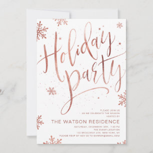 Rose gold handwritten calligraphy holiday party invitation
