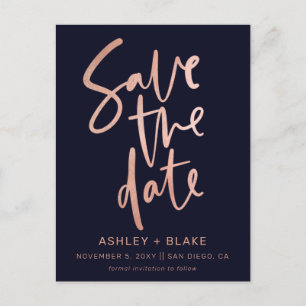 Rose Gold Handwritten Calligraphy Save the Date Announcement Postcard