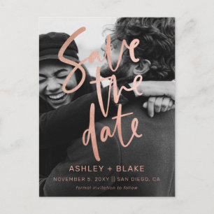 Rose Gold Handwritten Photo Save the Date Announcement Postcard