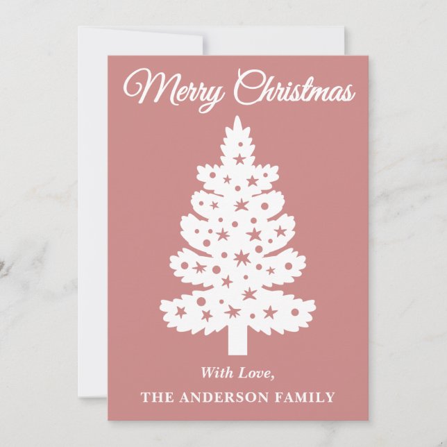 Rose Gold Handwritten Script Christmas Tree Holiday Card (Front)