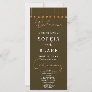 Rose Gold Hanging Stars Dark Brown Wedding Program