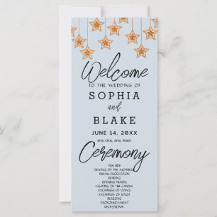 Rose Gold Hanging Stars Light Blue Wedding Program