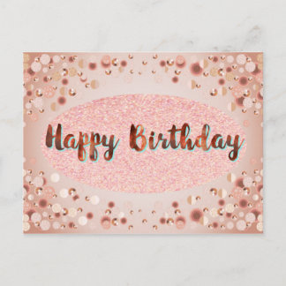 Rose Gold Happy Birthday Glitter Postcard