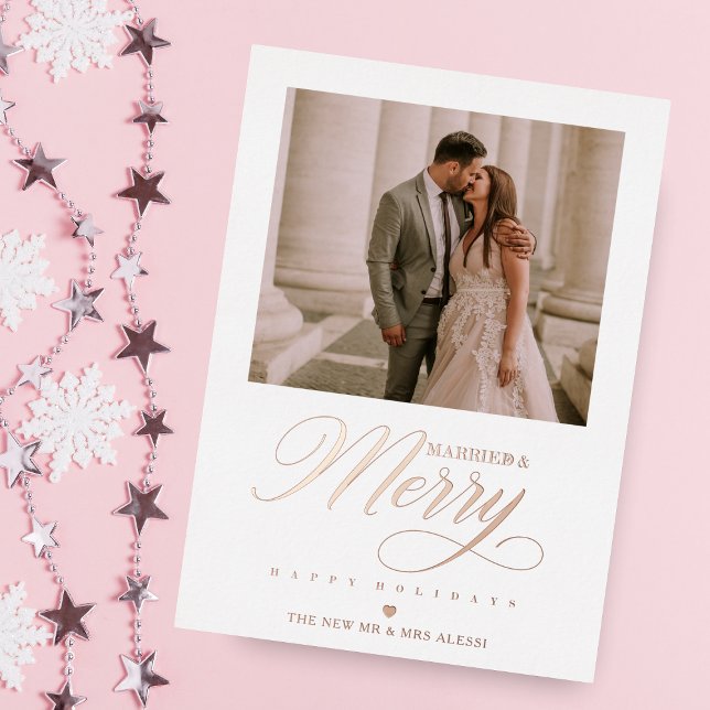 Rose Gold Happy Holidays Christmas Photo Newlyweds (Creator Uploaded)