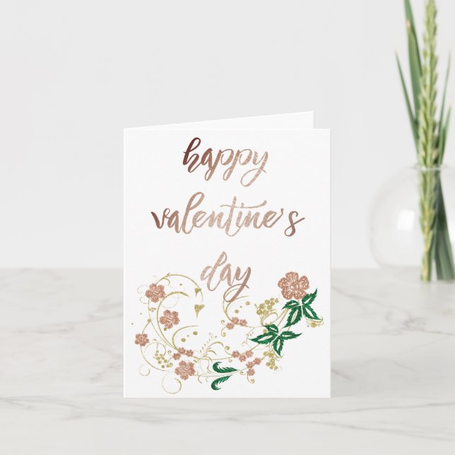 Rose Gold Happy Valentine's Day Holiday Card (Front)