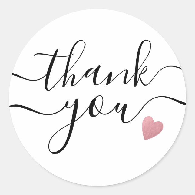 Rose Gold Heart Black And White Thank You   Classic Round Sticker (Front)