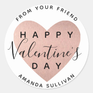 Rose Gold heart Callygraphy Happy Valentine's Day Classic Round Sticker