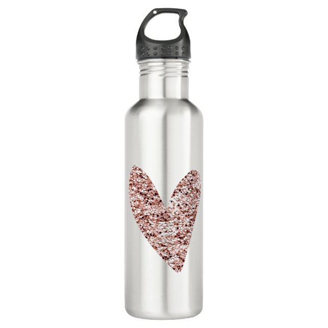 Rose Gold Heart Clipart Cute Heart Glitter Designs 710 Ml Water Bottle (Front)
