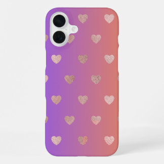 Rose gold heart pattern iphone 16 case. plus case