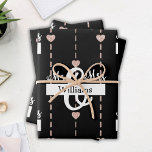 Rose Gold Heart Pattern Mr & Mrs Name Wedding Wrapping Paper Sheet<br><div class="desc">A truly charming design for their special day! A simple design of a rose gold heart pattern. It has a black background. Casual, yet beautiful! Boho chic, all the way! Add their names to the front of the sheets to make this a truly custom gift wrap! Made to truly show...</div>