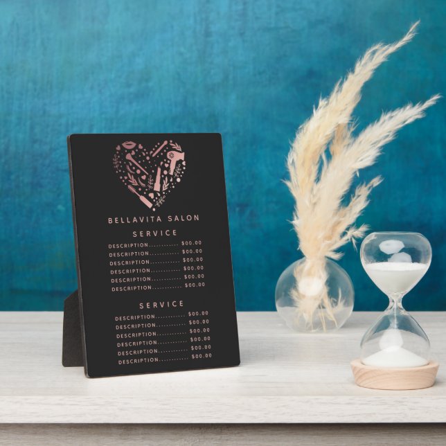 Rose Gold Heart Salon Price Menu Plaque (Side)