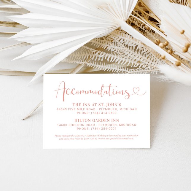 Rose Gold Heart Script Wedding Accommodations Enclosure Card (Creator Uploaded)