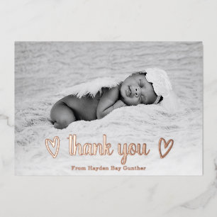 Rose Gold Heart Thank You Photo Birth Announcement