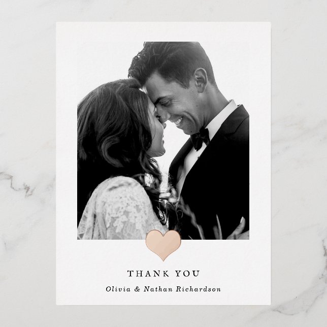 Rose Gold Heart | Wedding Photo Thank You Foil Invitation Postcard (Front)