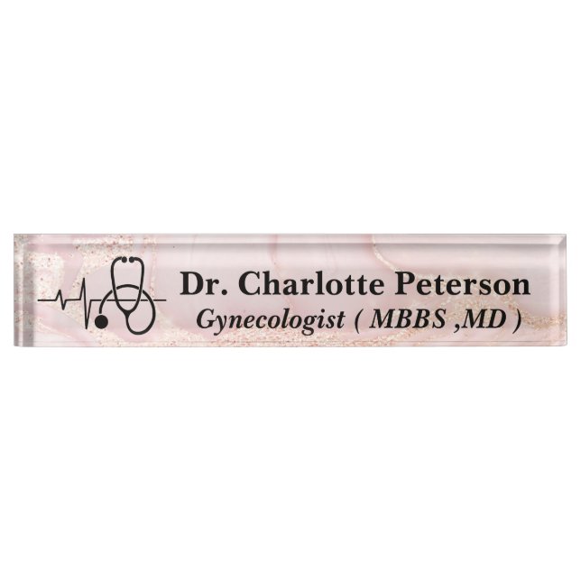 Rose Gold Heartbeat Doctor Nameplate (Front)