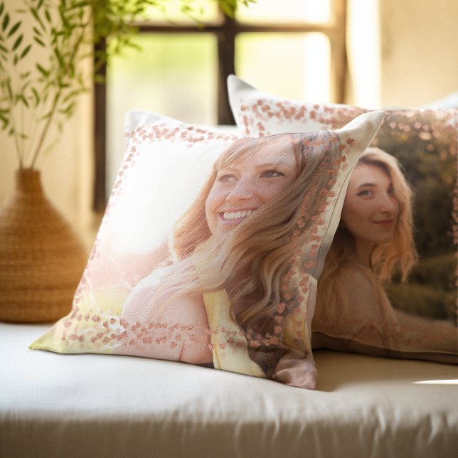 Rose Gold Hearts Border Photo Cushion (Rose Gold Hearts Border Photo Throw Pillow)