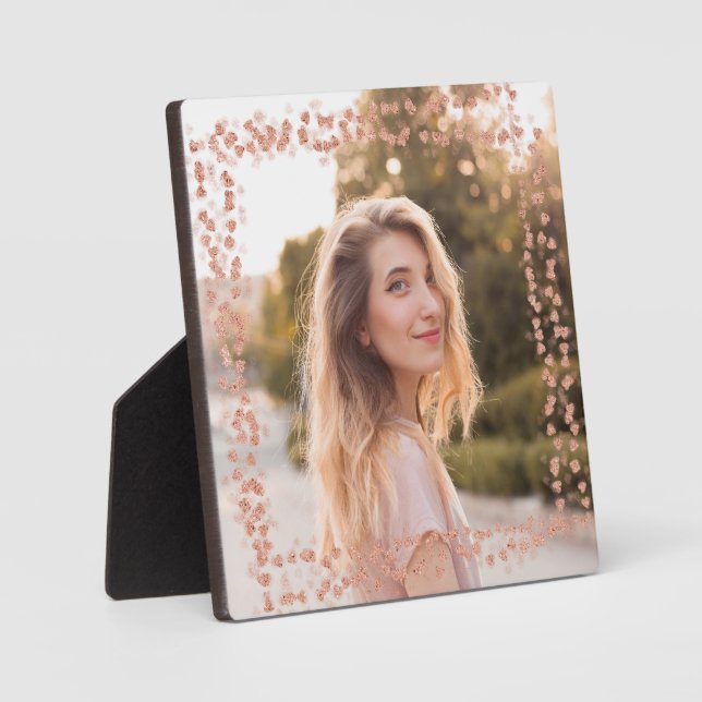 Rose Gold Hearts Border Photo Plaque (Front)