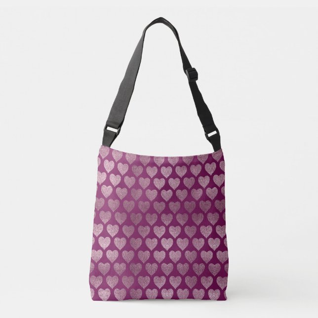 Rose Gold Hearts Glitter Pattern Crossbody Bag (Front)