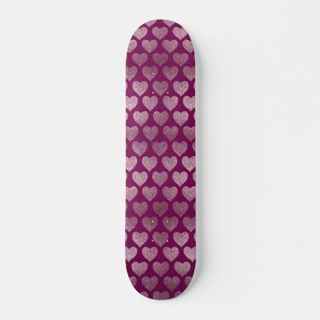 Rose Gold Hearts Glitter Pattern Skateboard (Front)