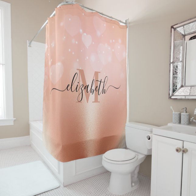 Rose Gold Hearts Shower Curtain (In Situ)