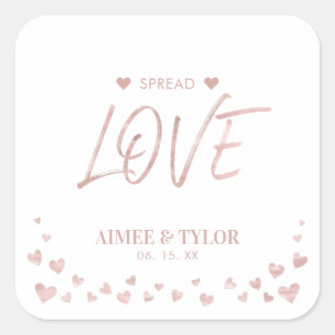 Rose gold Hearts Spread the Love Wedding Favour Square Sticker