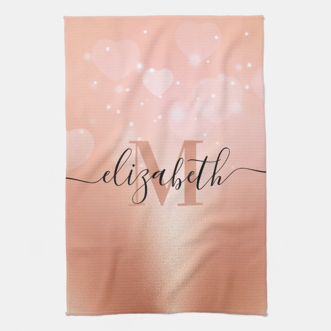 Rose Gold Hearts Tea Towel (Vertical)
