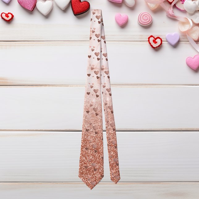 Rose Gold Hearts Valentine's Day Ombre Glitter Tie (Creator Uploaded)