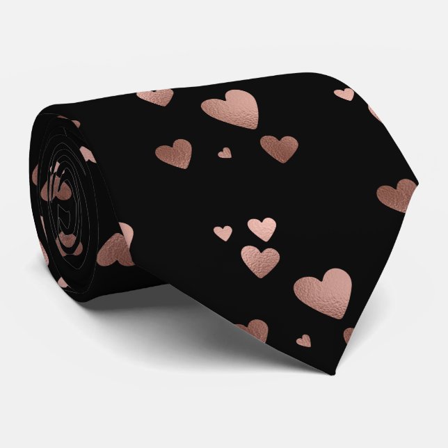 Rose Gold Hearts Valentine's Day Tie (Rolled)