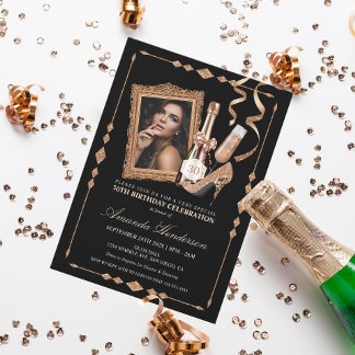 Rose Gold Heels and Champagne Women's Birthday Invitation