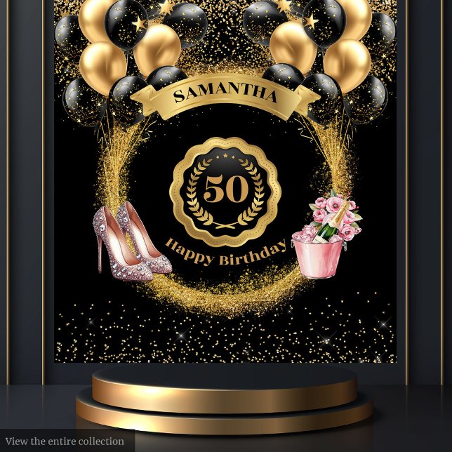 Rose Gold High Heels Black Balloons 50th Birthday Tapestry (Rose Gold High Heels Black Balloons 50th Birthday Tapestry)