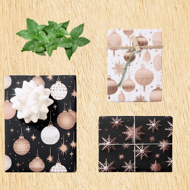 Rose Gold Holiday Metallic Ornaments Snowflakes Wrapping Paper Sheet (Creator Uploaded)