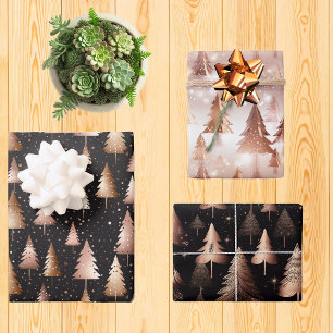 Rose Gold Holiday Metallic Trees Wrapping Paper Sheet