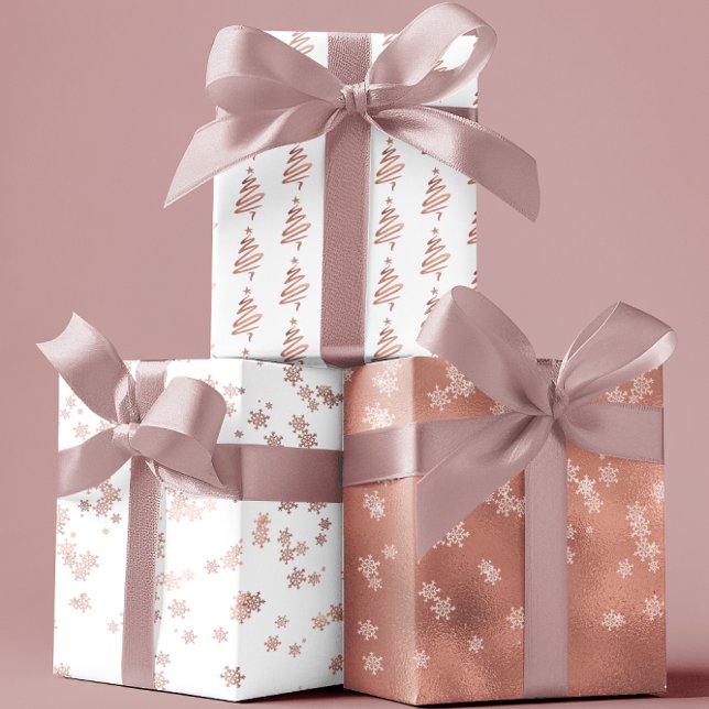 Rose Gold Holiday Snowflakes  Tree Christmas Wrapping Paper Sheet (Creator Uploaded)