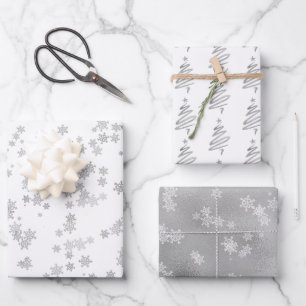 Rose Gold Holiday Snowflakes  Tree Christmas  Wrapping Paper Sheet