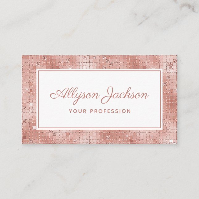 Rose Gold Holographic Script Business Card (Front)