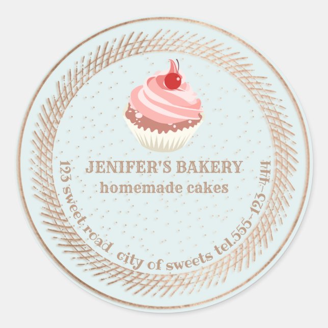 Rose gold  Homemade cupcakes and treats packaging Classic Round Sticker (Front)