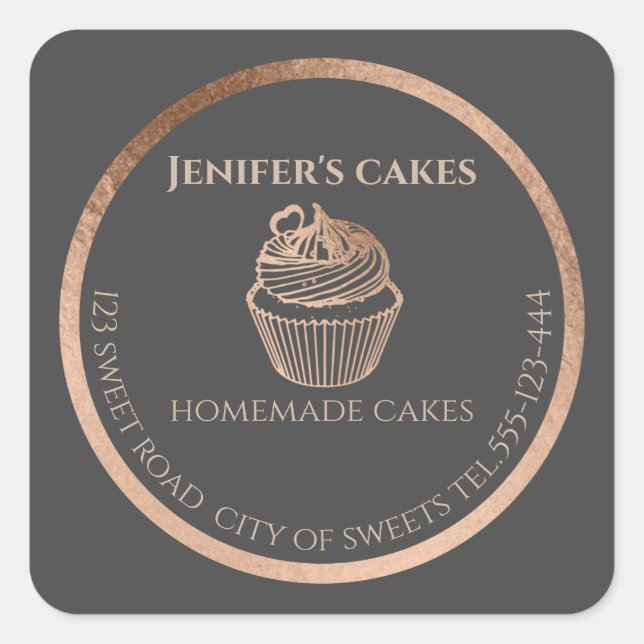 Rose gold Homemade cupcakes and treats packaging S Square Sticker (Front)