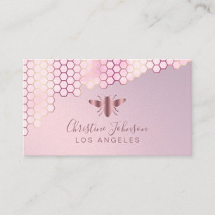 rose gold honeycomb and bee logo business card