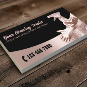 Rose Gold House Cleaning Maid Service Modern Business Card