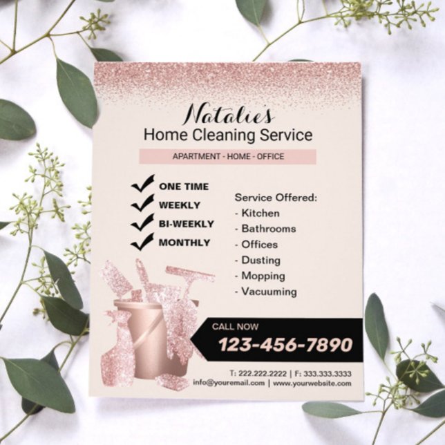 Rose Gold House Cleaning Service Housekeeping Flyer (Creator Uploaded)